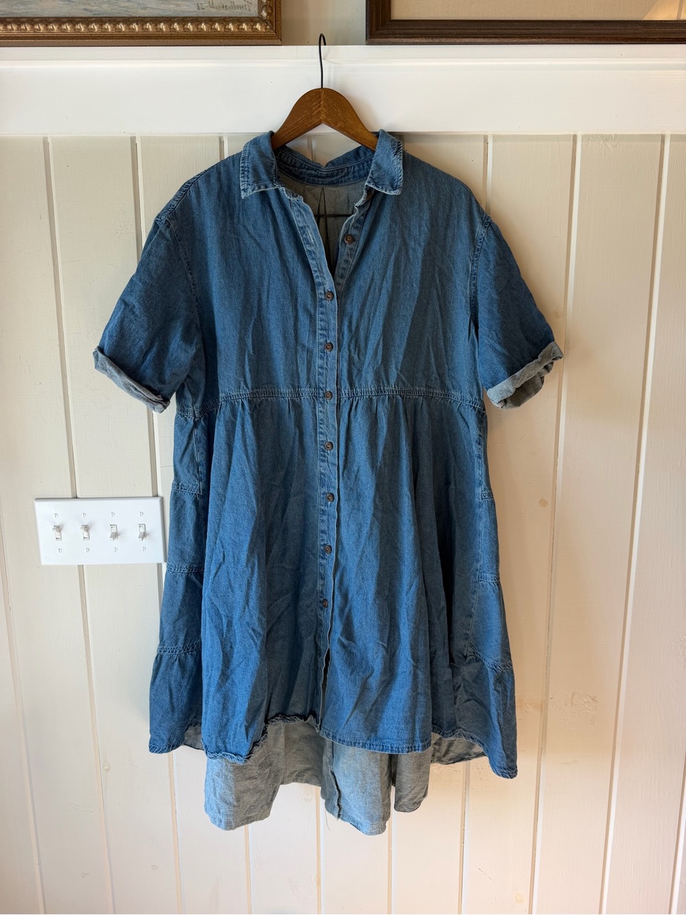 Denim Button-Front Short Sleeve Dress, Size 2X